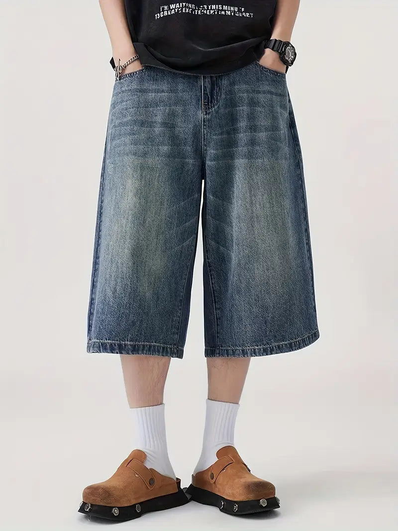 LOW HEAT VINTAGE – 7" Baggy Denim Shorts "Meeresblau"