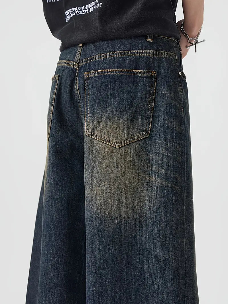 LOW HEAT VINTAGE – 7" Baggy Denim Shorts "Navy Blau"