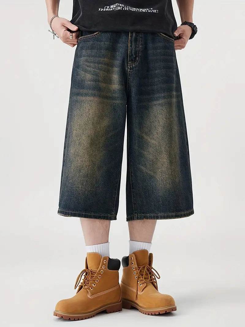 LOW HEAT VINTAGE – 7" Baggy Denim Shorts "Navy Blau"