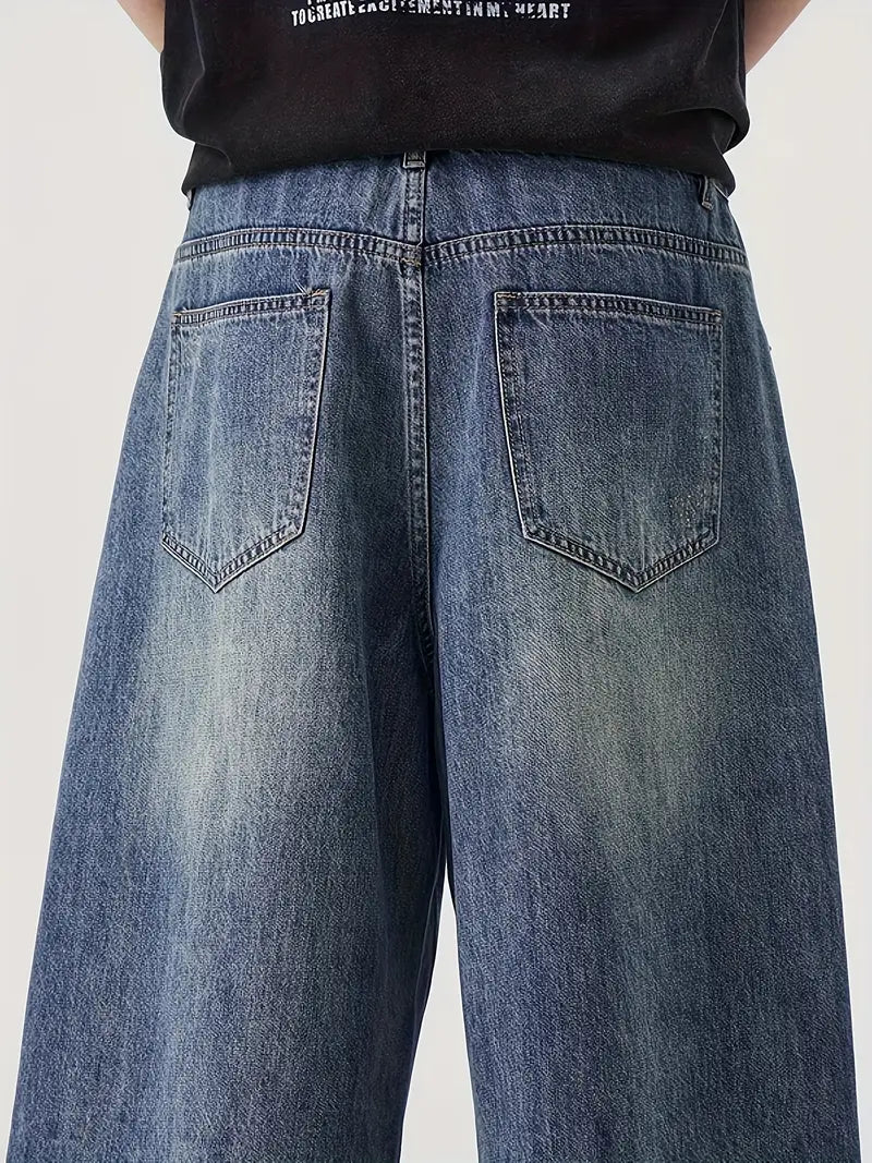 LOW HEAT VINTAGE – 7" Baggy Denim Shorts "Meeresblau"