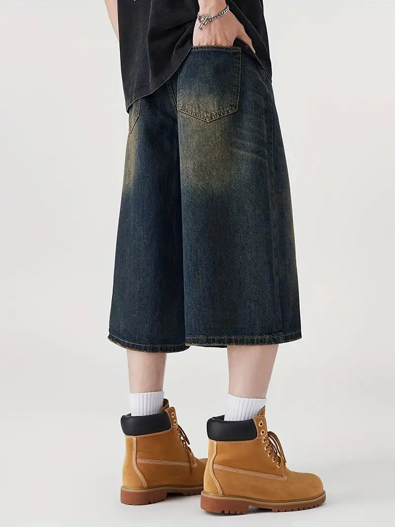 LOW HEAT VINTAGE – 7" Baggy Denim Shorts "Navy Blau"