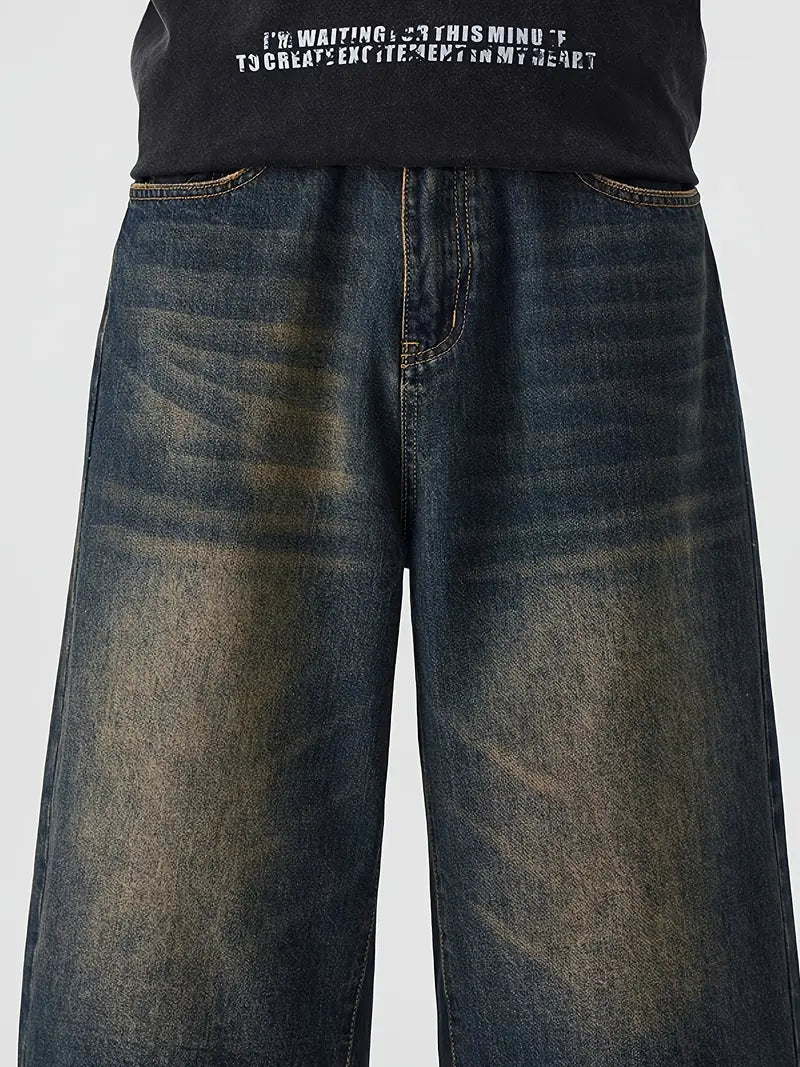 LOW HEAT VINTAGE – 7" Baggy Denim Shorts "Navy Blau"
